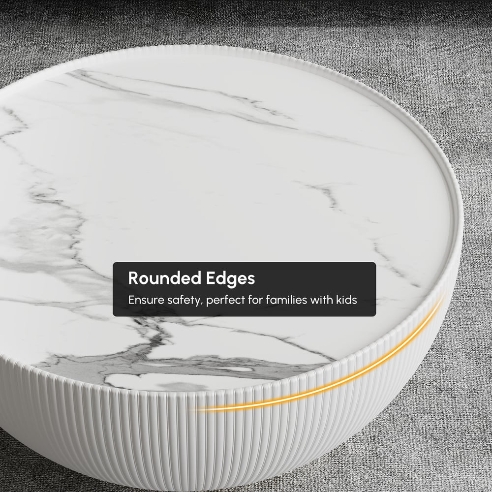 Mesa de café redonda de cuero sinterizado con tambor de 700 mm imagen de ventana