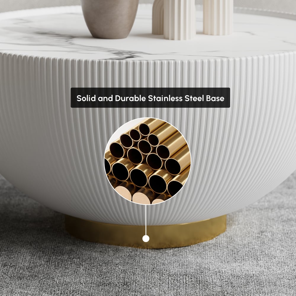 Conjunto de mesa de café com tambor redondo de couro de pedra sinterizada (20"-28") Imagem da janela