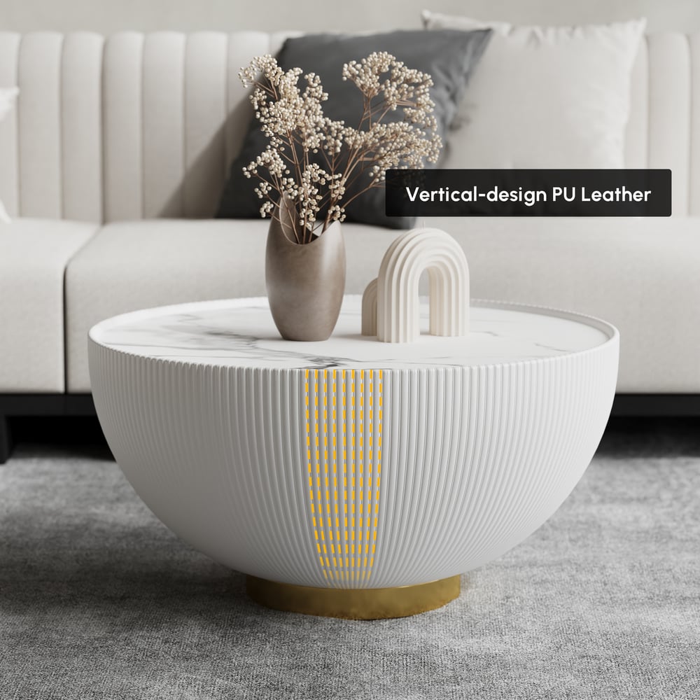 Conjunto de mesa de café com tambor redondo de couro de pedra sinterizada (20"-28") Imagem da janela