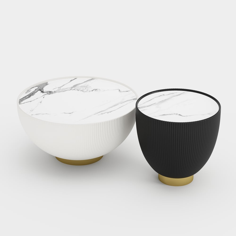 Conjunto de mesa de café com tambor redondo de couro de pedra sinterizada (20"-28") Imagem da janela