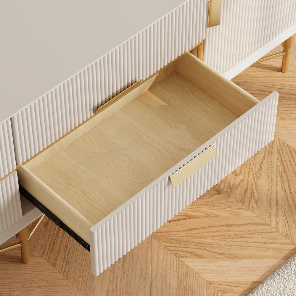 Modern Off White TV Stand for 2159mm TVs with 4 Drawers & Doors MDF window image