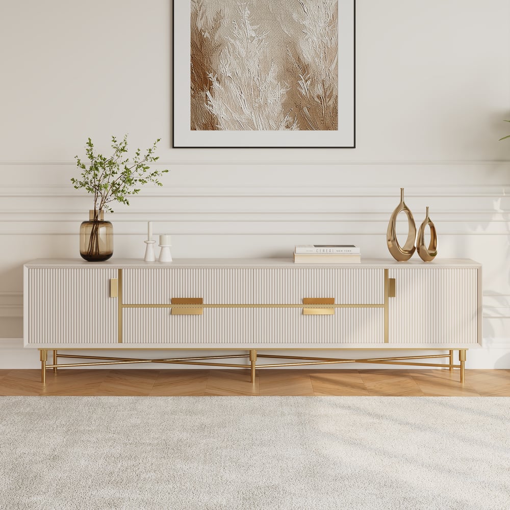 Modern Off White TV Stand for 2159mm TVs with 4 Drawers & Doors MDF window image