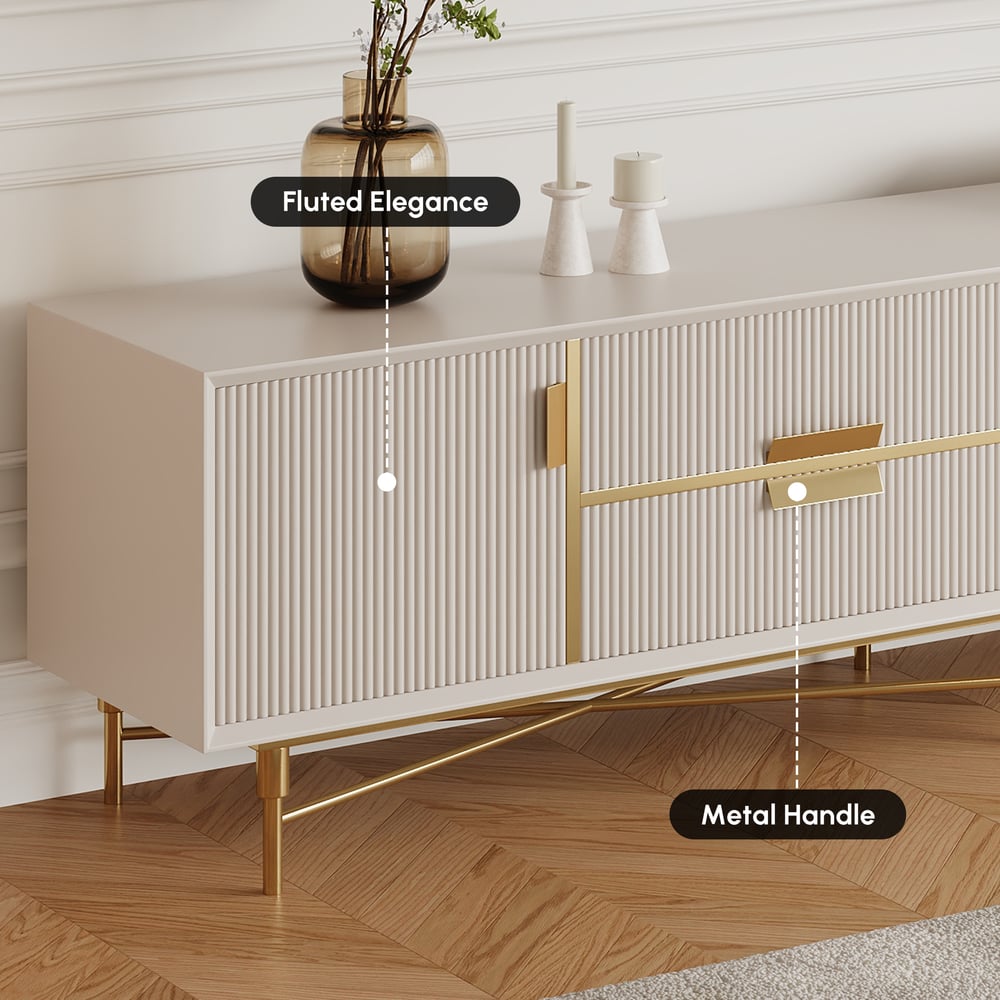 Modern Off White TV Stand for 2159mm TVs with 4 Drawers & Doors MDF window image