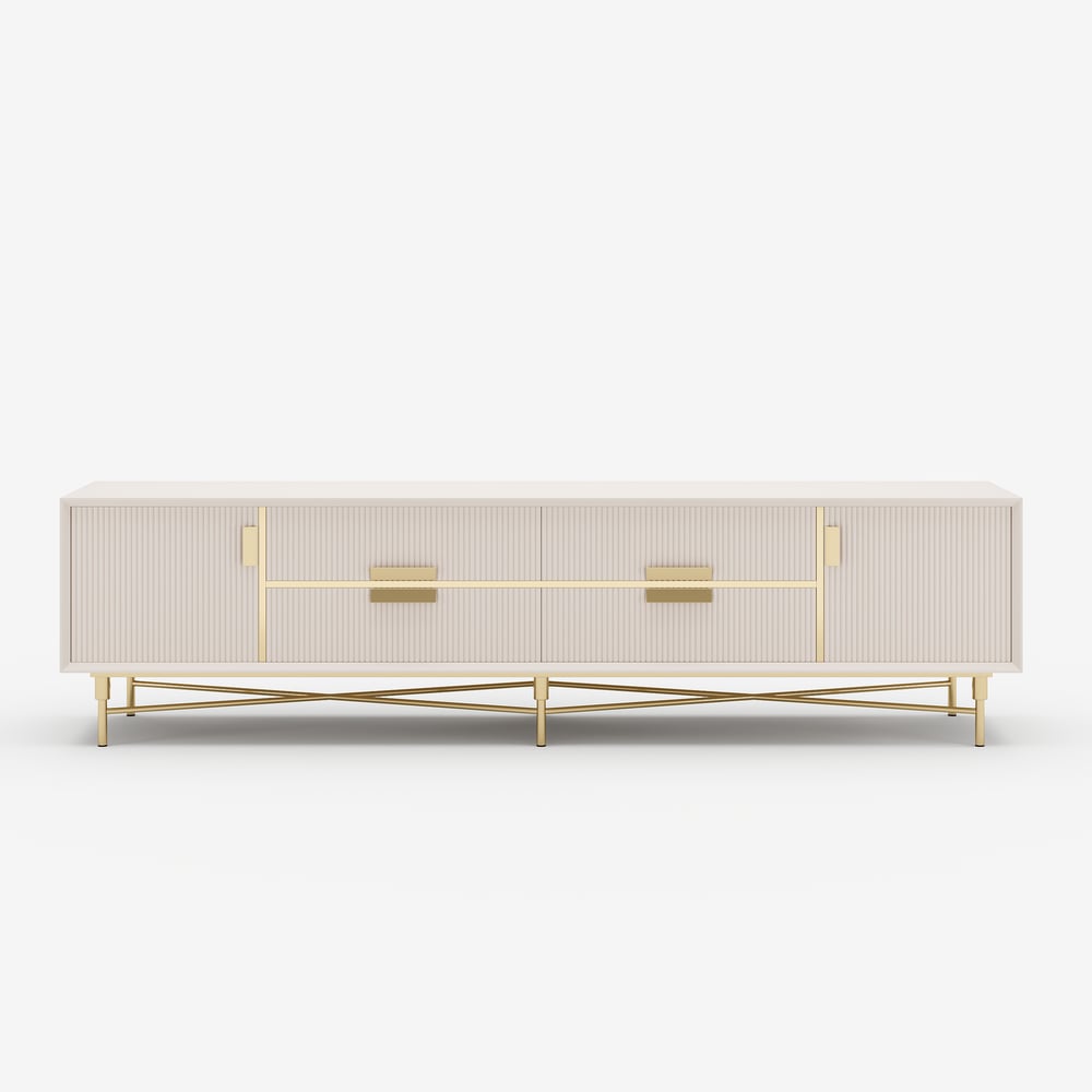 Modern Off White TV Stand for 2159mm TVs with 4 Drawers & Doors MDF window image
