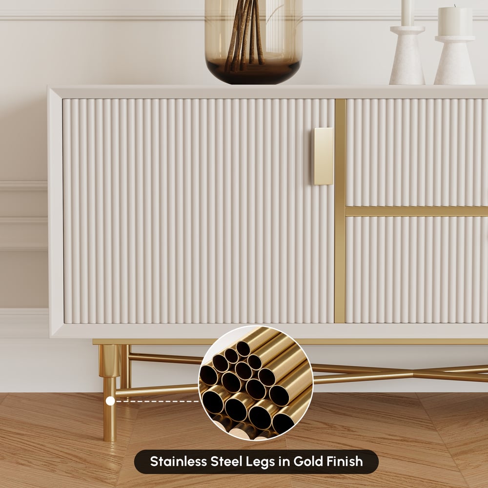 Modern Off White TV Stand for 2159mm TVs with 4 Drawers & Doors MDF window image