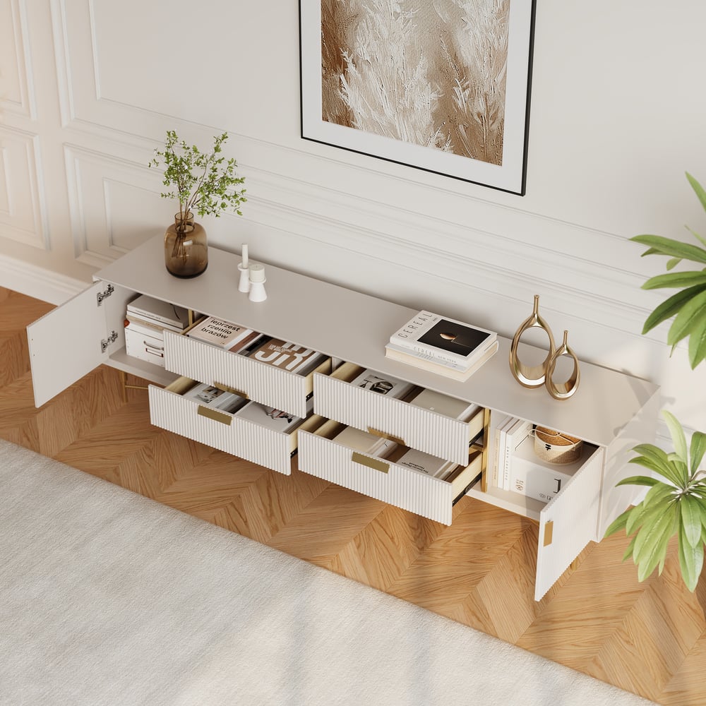 Modern Off White TV Stand for 2159mm TVs with 4 Drawers & Doors MDF window image