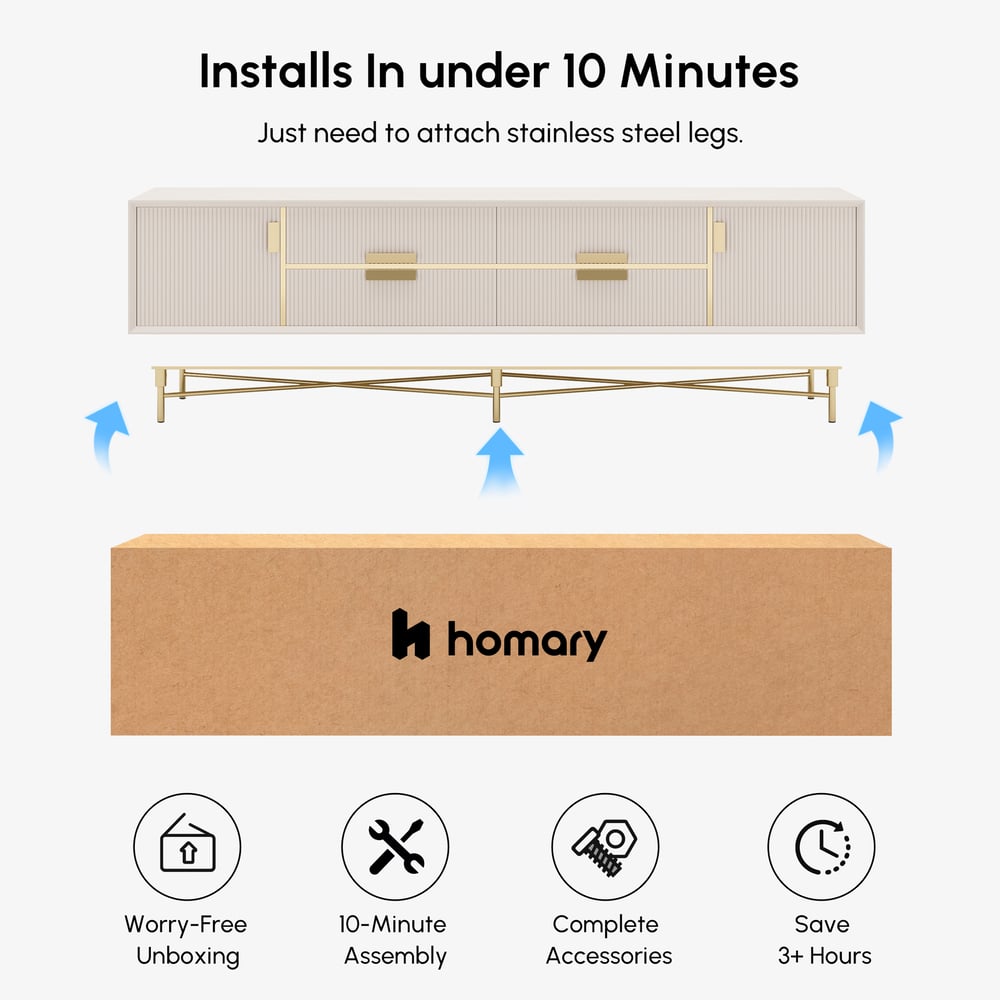 Modern Off White TV Stand for 2159mm TVs with 4 Drawers & Doors MDF window image