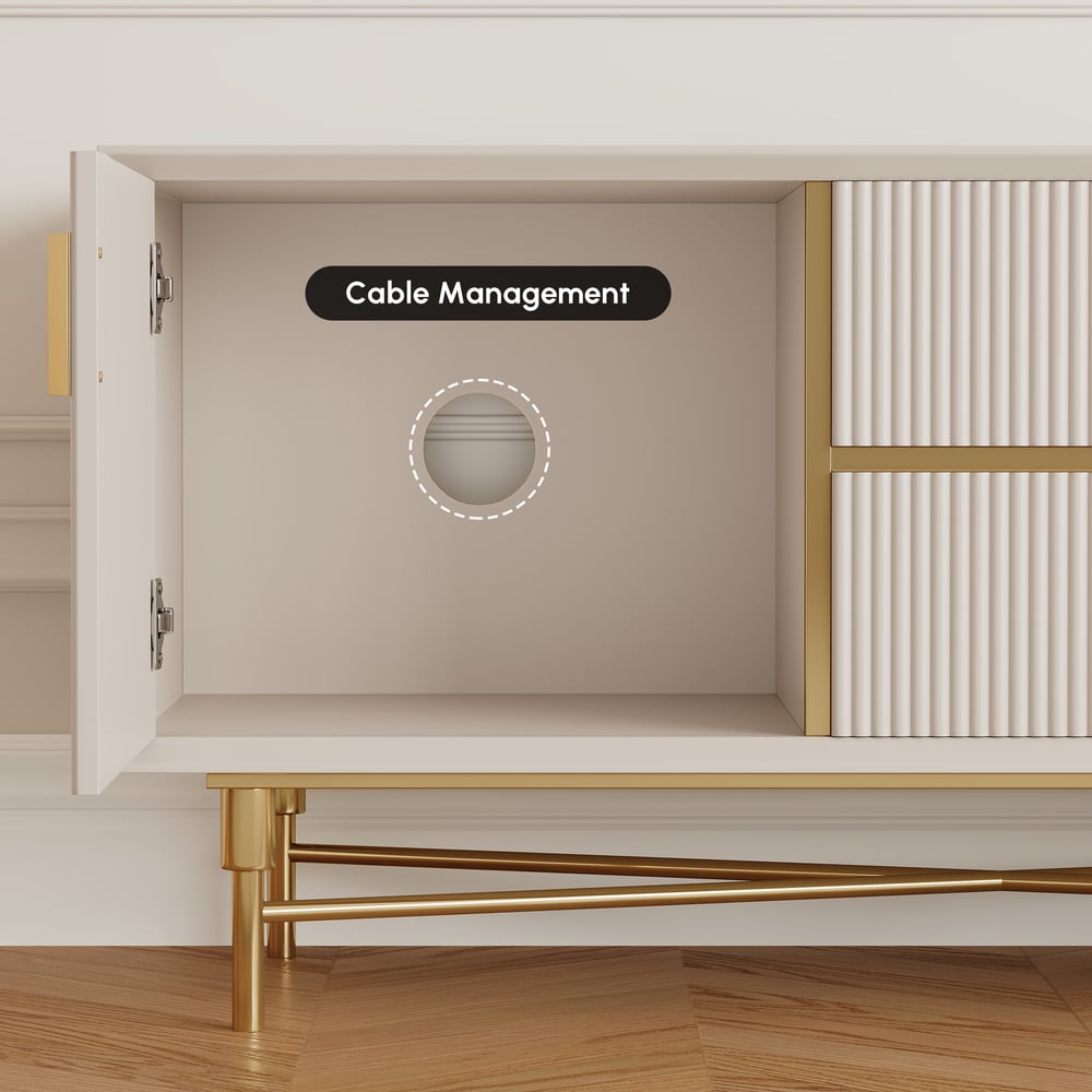 Modern Off White TV Stand for 2159mm TVs with 4 Drawers & Doors MDF window image