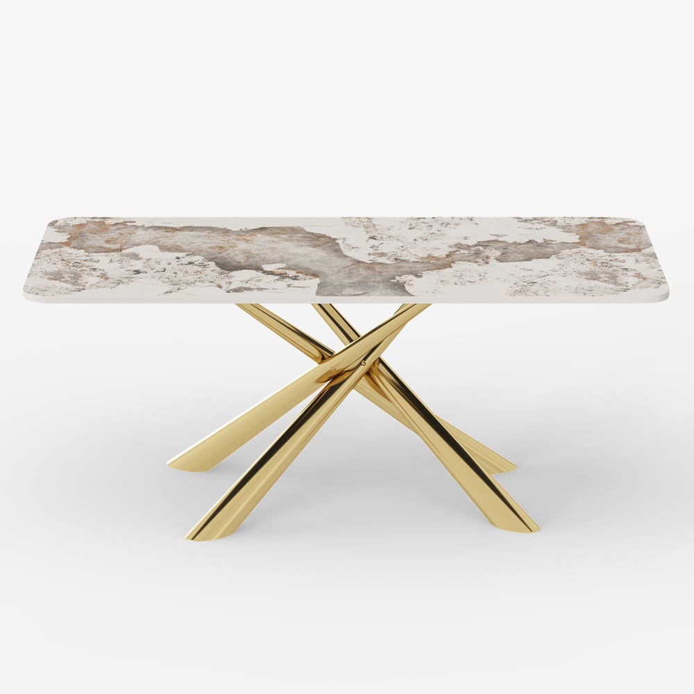 2000mm Modern Stone Top Rectangle Dining Table with Stainless Steel Trestle window image