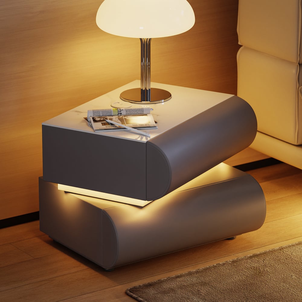 Humply Leather 2-Drawer Smart LED Nightstand Set of 2 window image