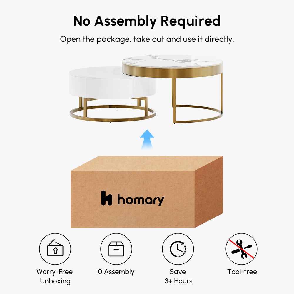 Table basse ronde moderne en bois Nesnesis avec plateau relevable et tiroirs image de fenêtre
