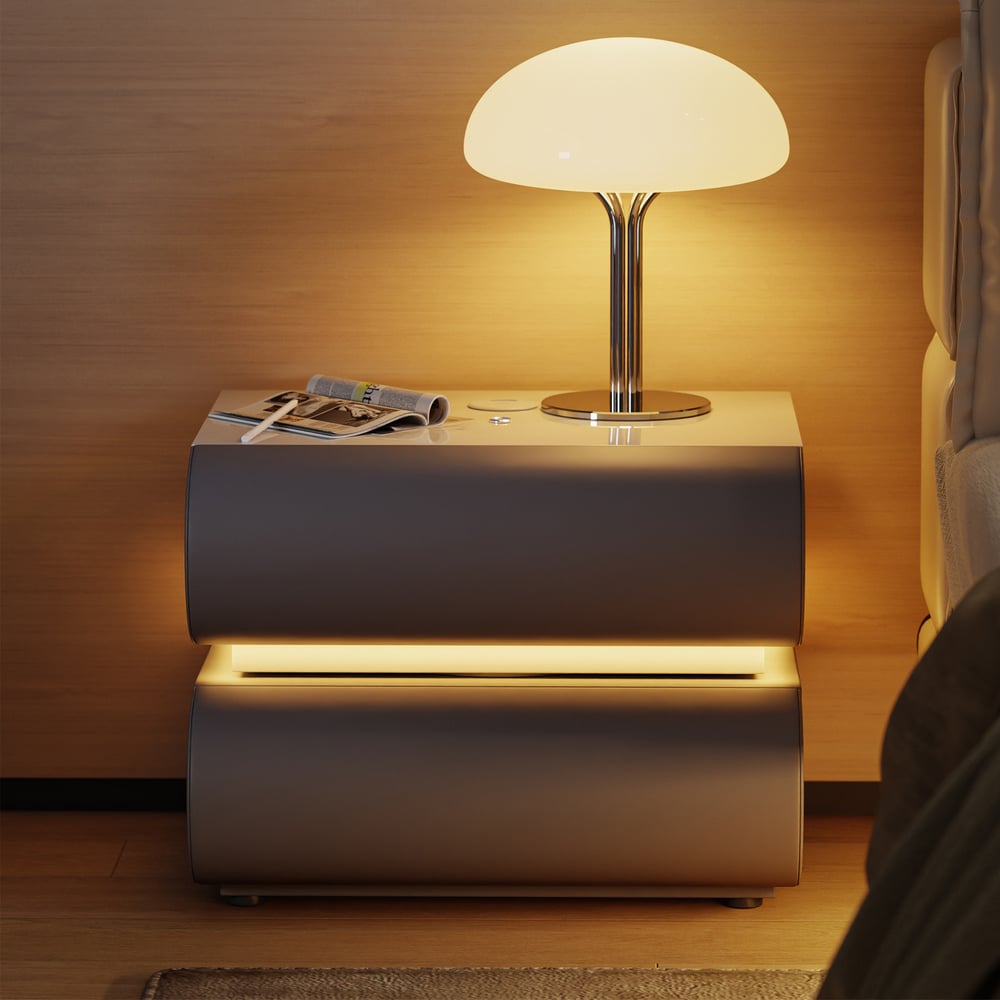 Humply Leather 2-Drawer Smart LED Nightstand Set of 2 window image