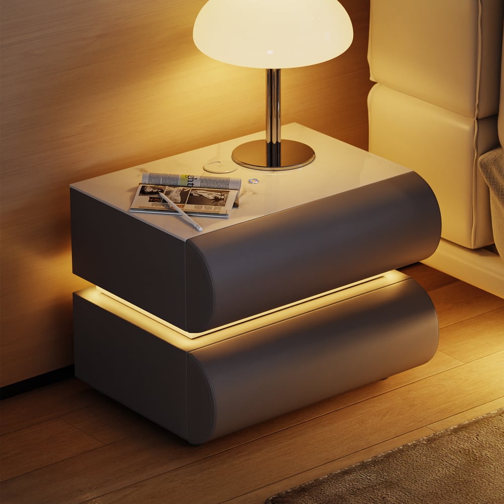 Humply Leather 2-Drawer Smart LED Nightstand Set of 2 window image