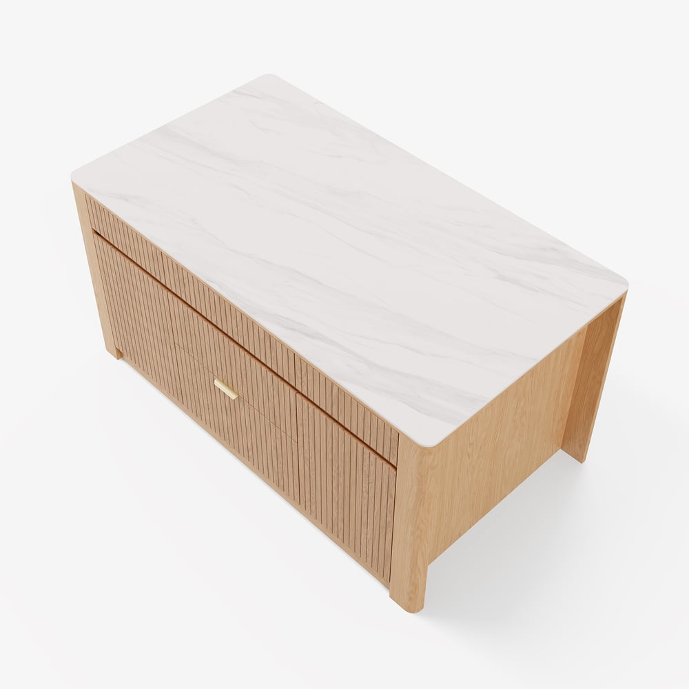 Ilha de cozinha de madeira maciça com tampo de pedra sinterizada de 72" com armazenamento Imagem da janela