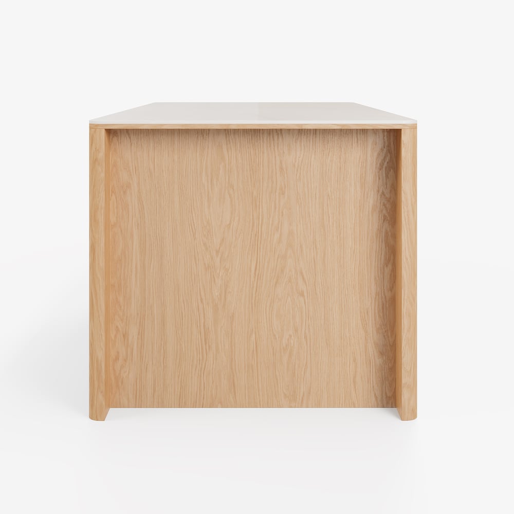 Ilha de cozinha de madeira maciça com tampo de pedra sinterizada de 72" com armazenamento Imagem da janela