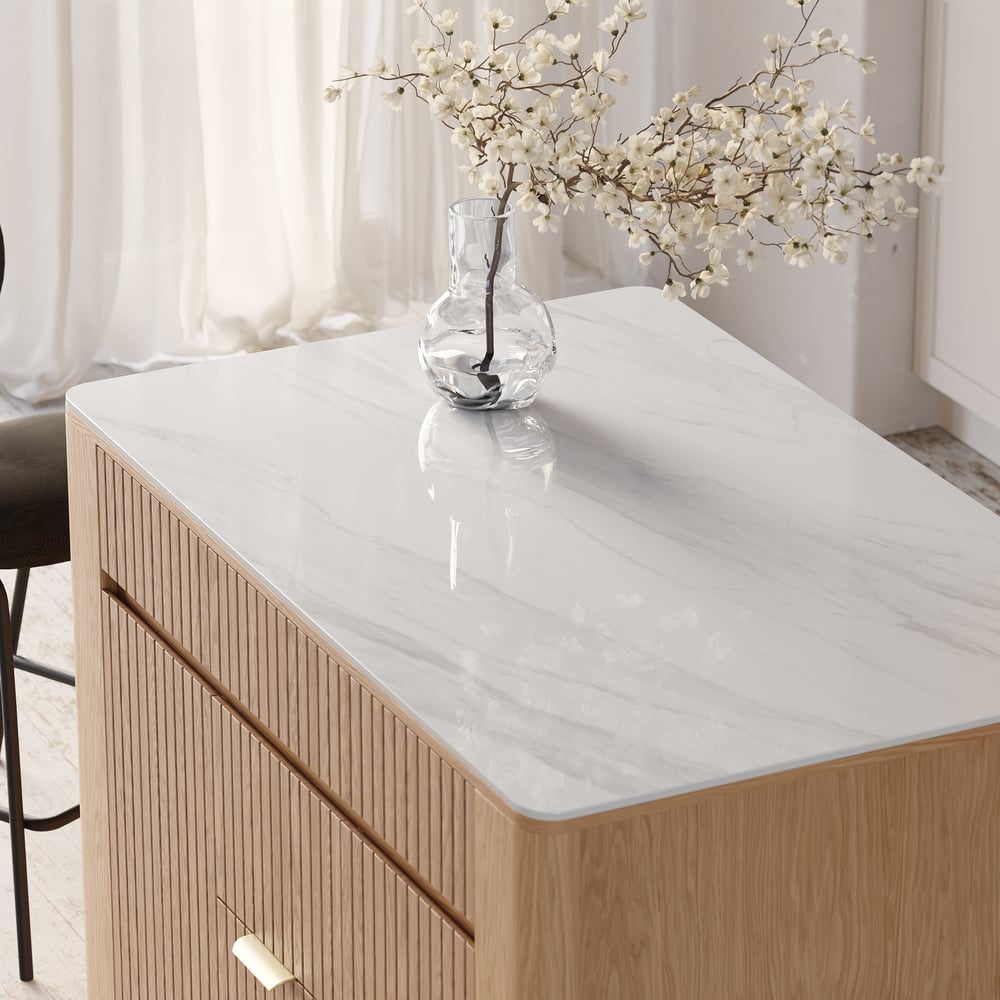 51" Sintered Stone Top Solid Wood Kitchen Island with Storage window image