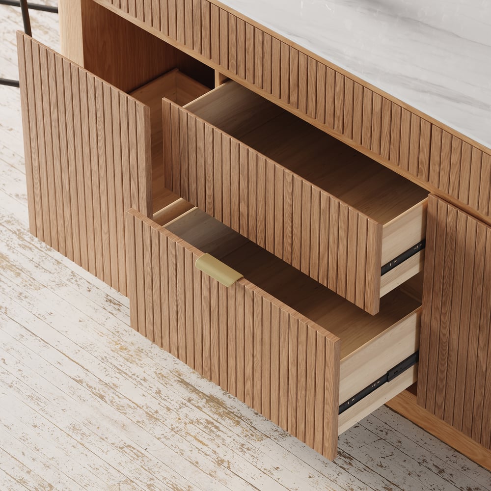 Ilha de cozinha de madeira maciça com tampo de pedra sinterizada de 72" com armazenamento Imagem da janela