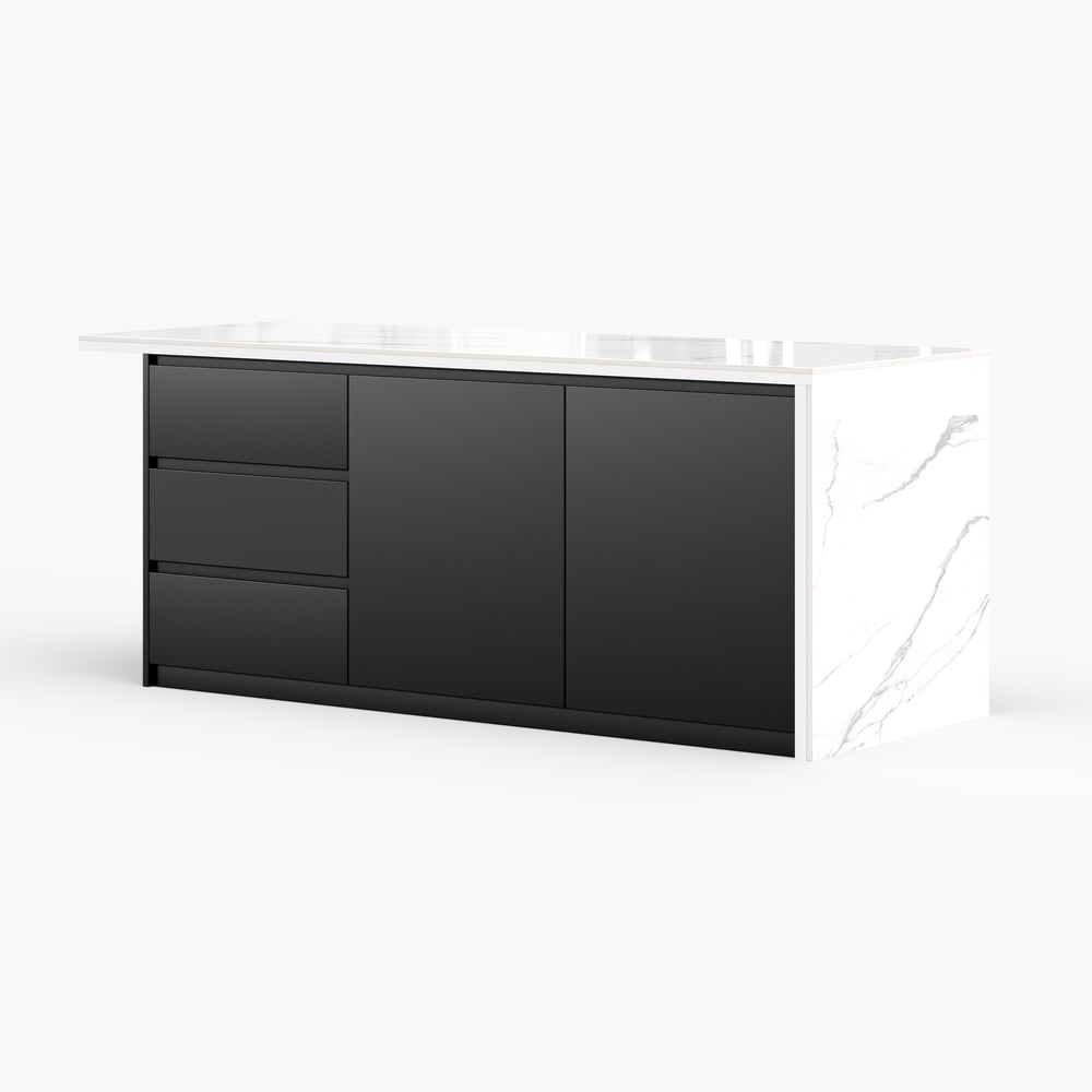 72" Sintered Stone Top Kitchen Island with Storage White & Black window image