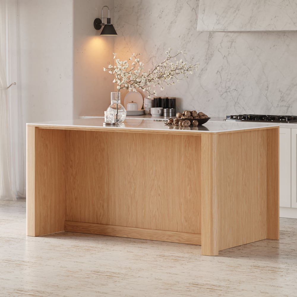 Ilha de cozinha de madeira maciça com tampo de pedra sinterizada de 72" com armazenamento Imagem da janela