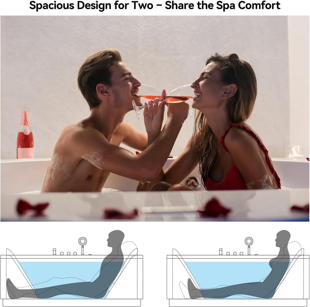 71" Double Jacuzzi Bathtub with Temperature Control 118-Gallon Capacity window image