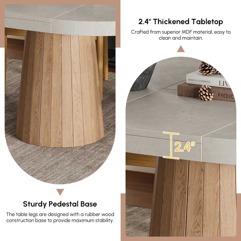 Japandi 100 cm–140 cm Extendable Round-to-Oval Wood Dining Table– Gray, Seats 4-6 window image
