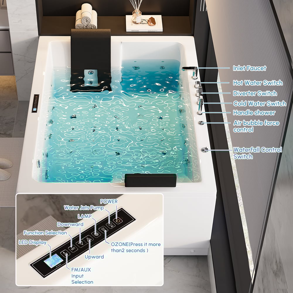 71" Double Jacuzzi Bathtub with Temperature Control 118-Gallon Capacity window image