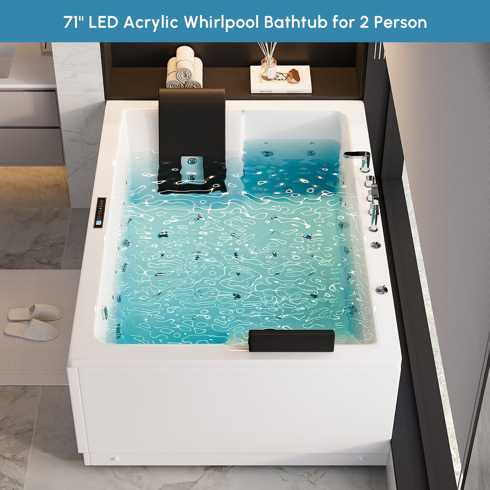 71" Double Jacuzzi Bathtub with Temperature Control 118-Gallon Capacity window image