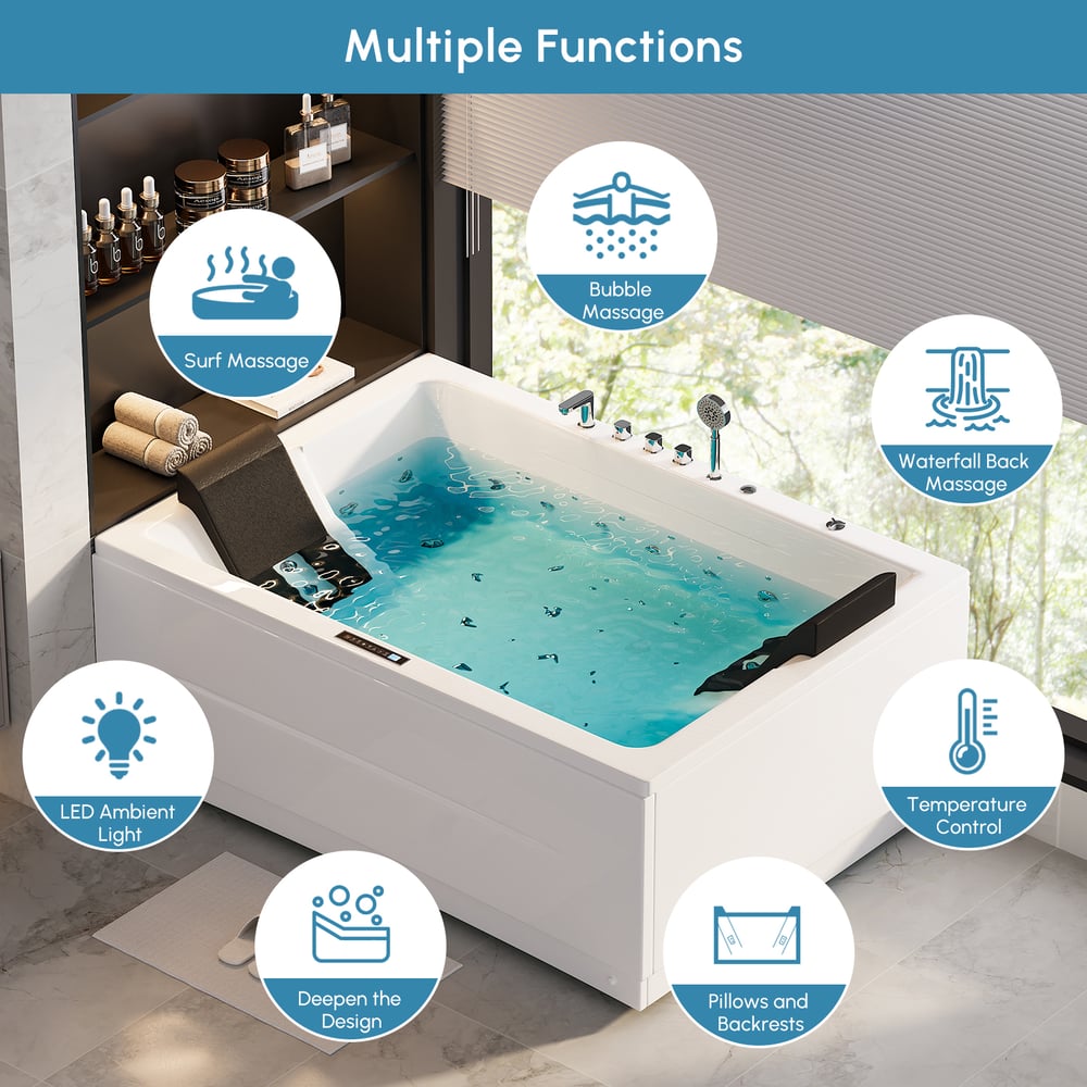 71" Double Jacuzzi Bathtub with Temperature Control 118-Gallon Capacity window image