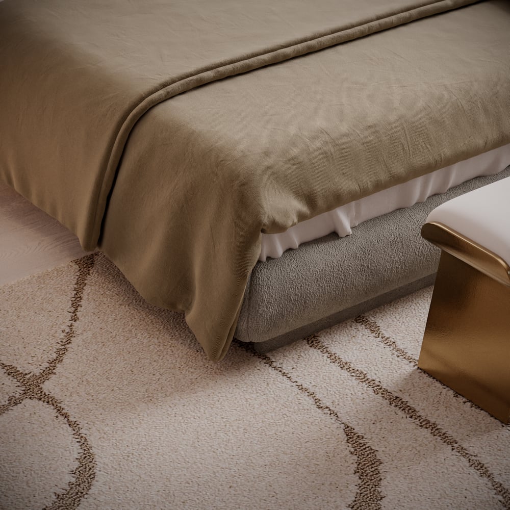 King Size Upholstered Bed with Extended Headboard & Smart Leather Nightstand Set window image