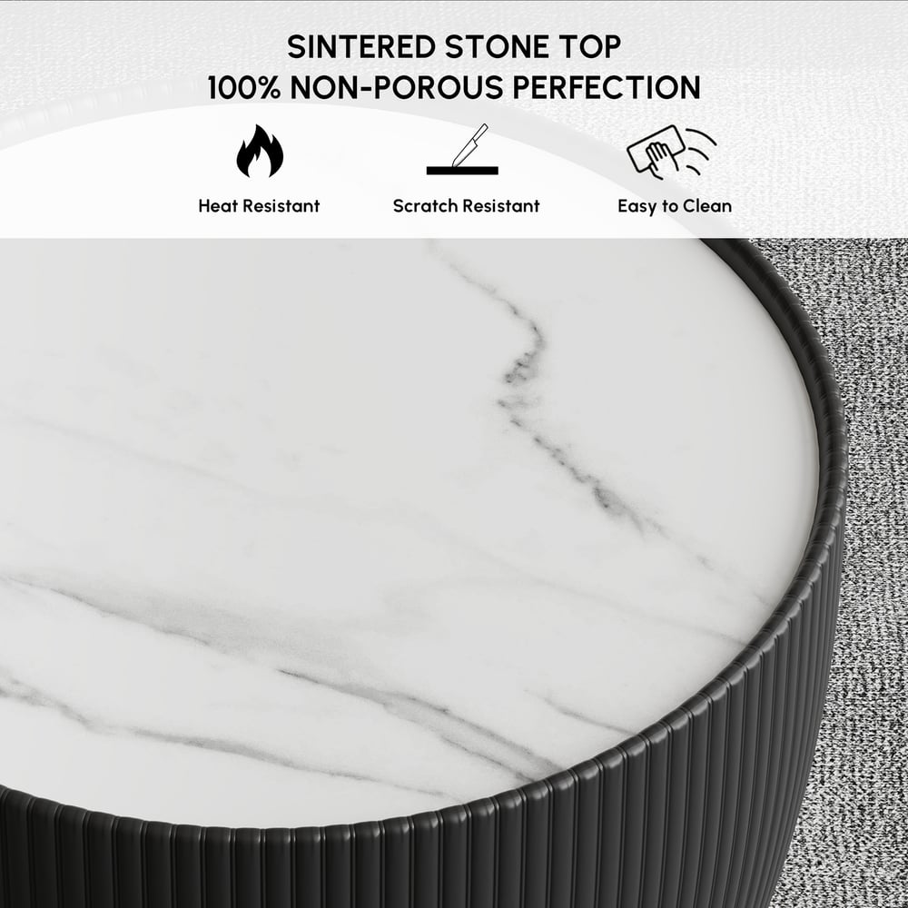 460mm Round Sintered Stone Leather Drum Coffee Table window image