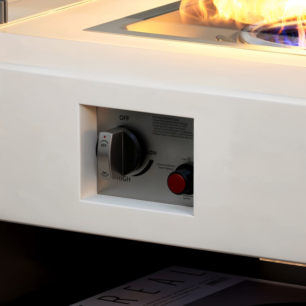 Foyer extérieur carré au propane sans fumée (largeur 750 mm) image de fenêtre