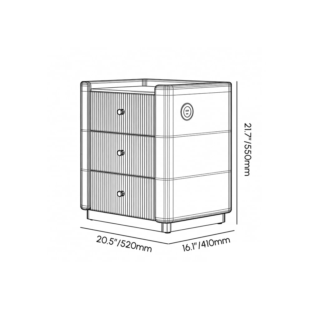 Modern 3-Drawer Nightstand with Sintered Stone Top & USB Port weights dimensions image