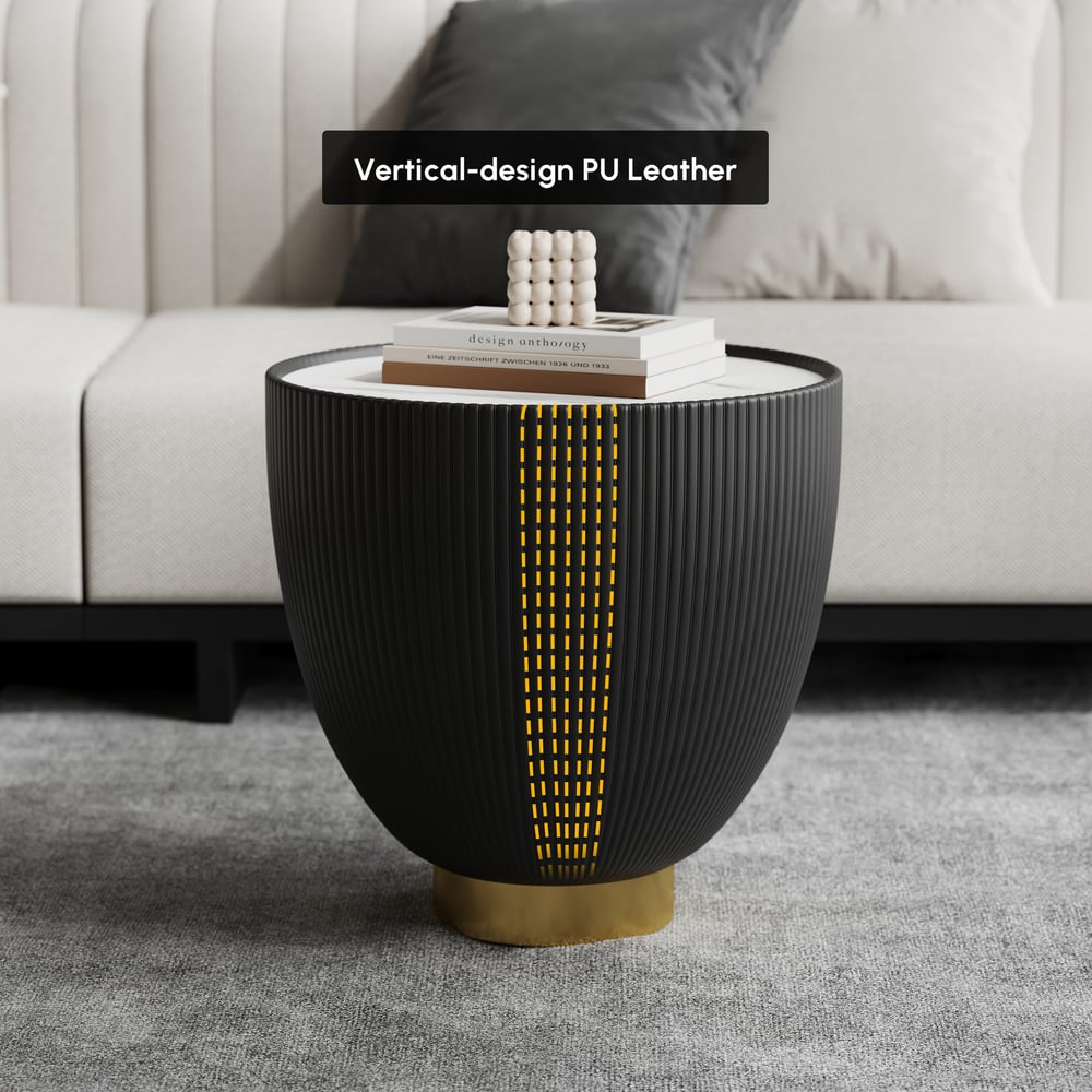 460mm Round Sintered Stone Leather Drum Coffee Table window image