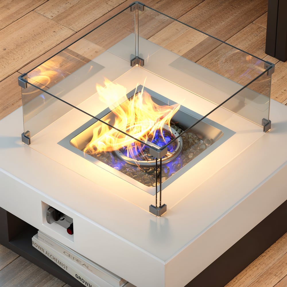 Foyer extérieur carré au propane sans fumée (largeur 750 mm) image de fenêtre