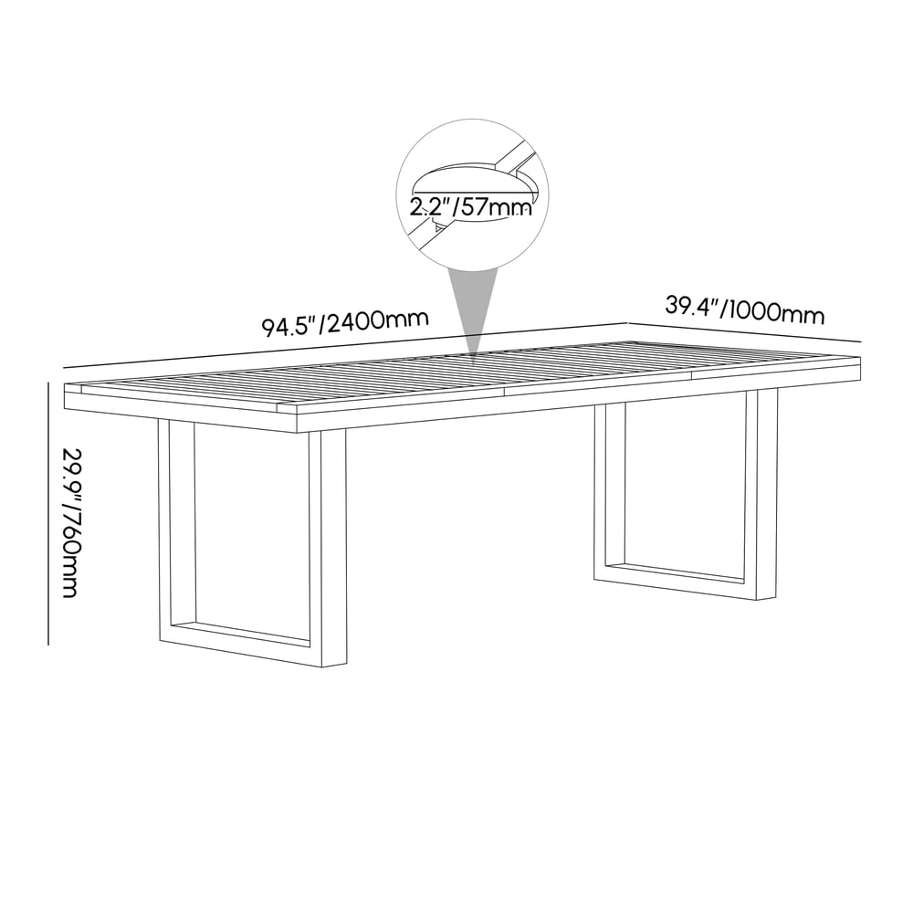 Axis 6-Person Rectangle Wood & Aluminum Outdoor Patio Dining Table weights dimensions image