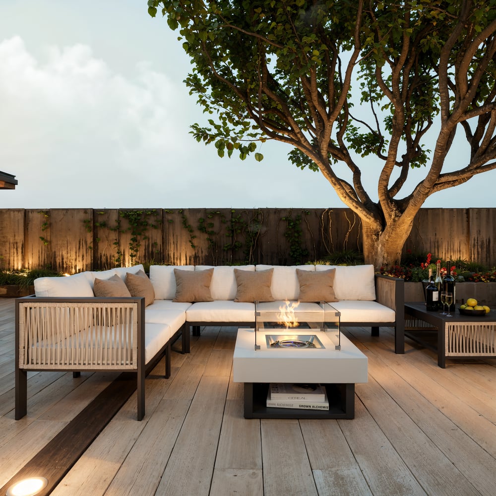 Foyer extérieur carré au propane sans fumée (largeur 750 mm) image de fenêtre