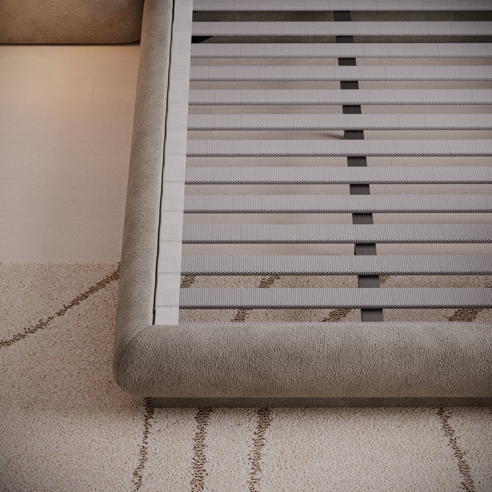 King Size Upholstered Bed with Extended Headboard & Smart Leather Nightstand Set window image