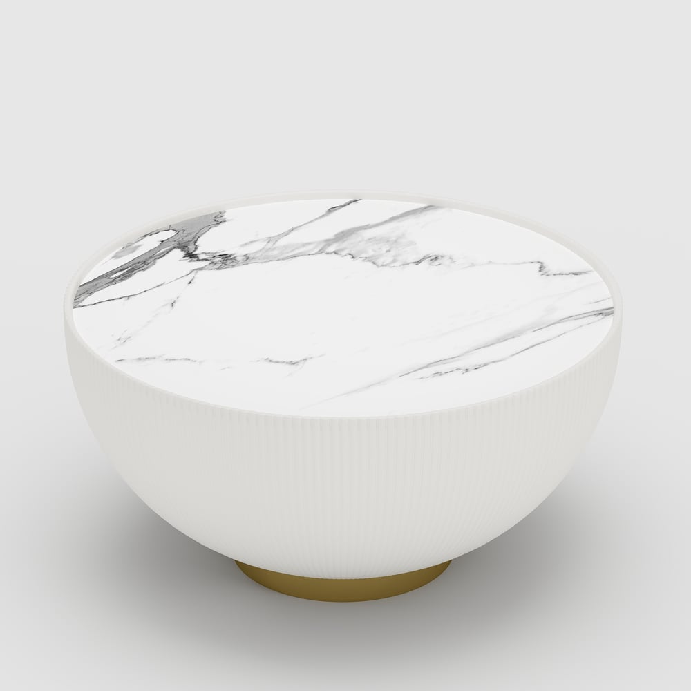 Mesa de café redonda de cuero sinterizado con tambor de 700 mm imagen de ventana