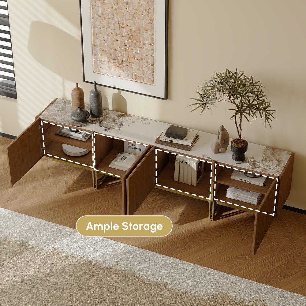 Grovyn 2200mm Sintered Stone Top Walnut Fluted TV Stand with Storage window image