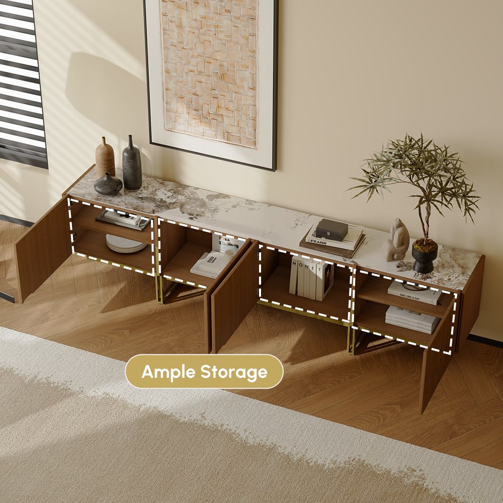 Grovyn 95" Sintered Stone Top Fluted TV Stand with Spacious Cabinets window image