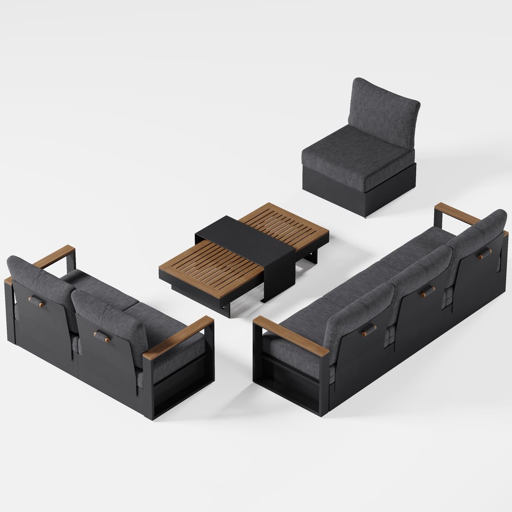Axis 6-persoons buitenbankset met frame van hout en aluminium, grijs (4-delig) Vensterafbeelding