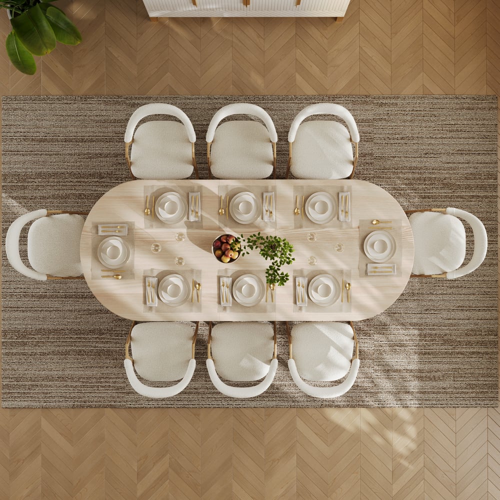 79"-94" Japandi Oval Extendable Dining Table Whitewash Seats 6-8 People window image