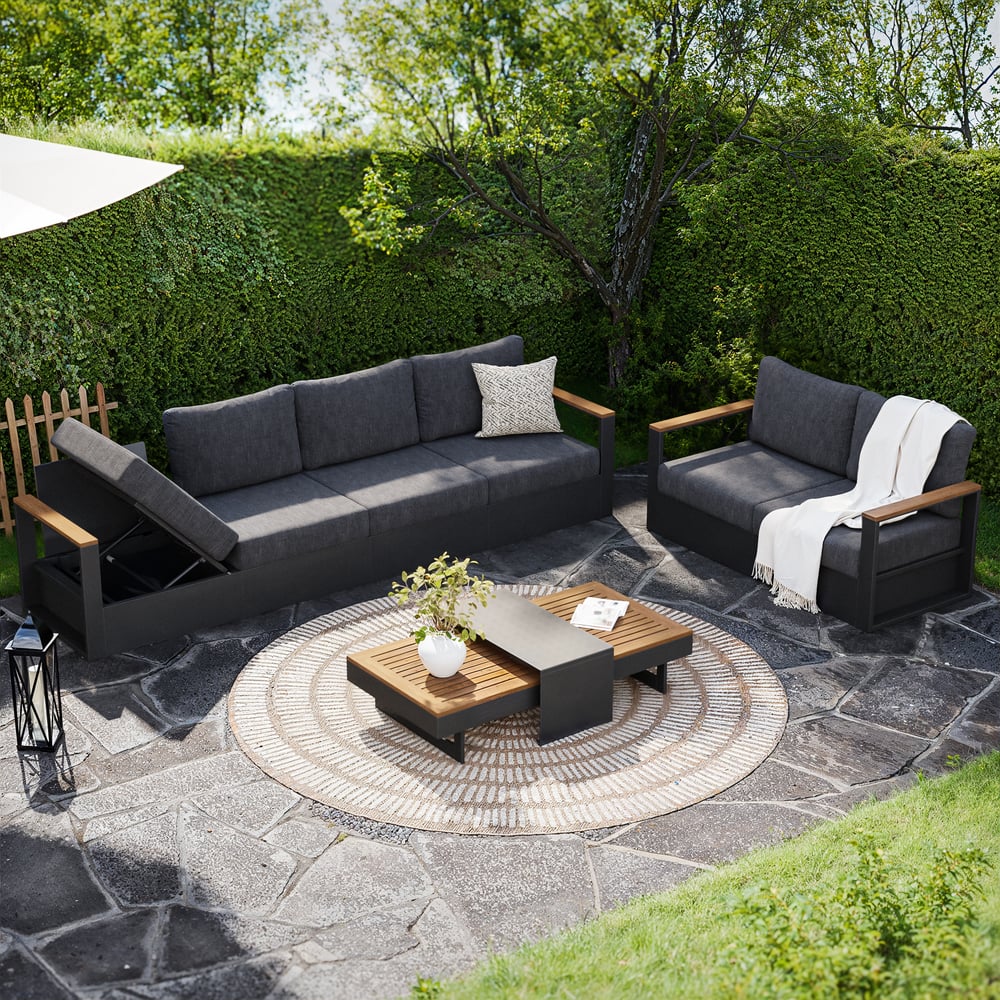 Axis 6-persoons buitenbankset met frame van hout en aluminium, grijs (4-delig) Vensterafbeelding