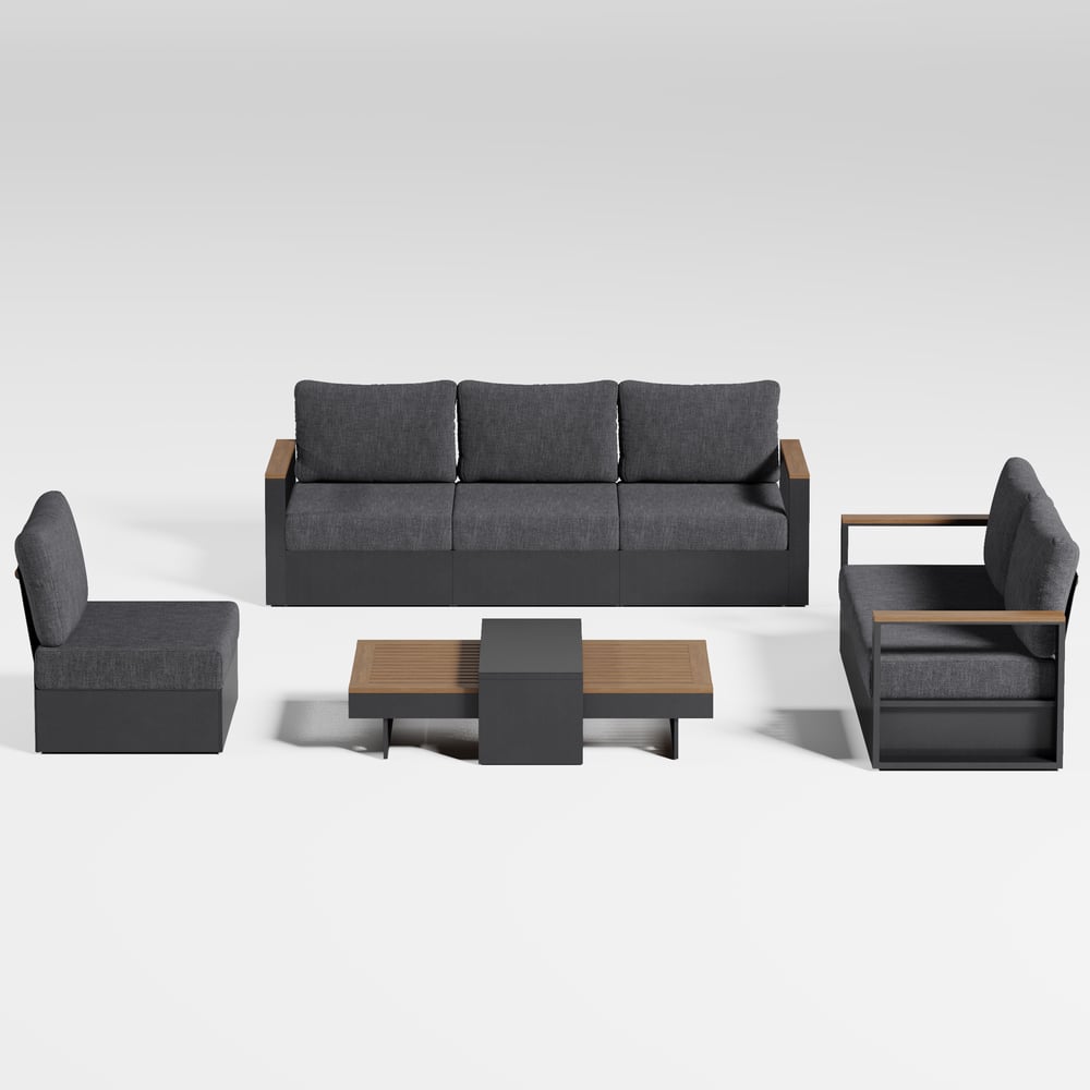 Axis 6-persoons buitenbankset met frame van hout en aluminium, grijs (4-delig) Vensterafbeelding