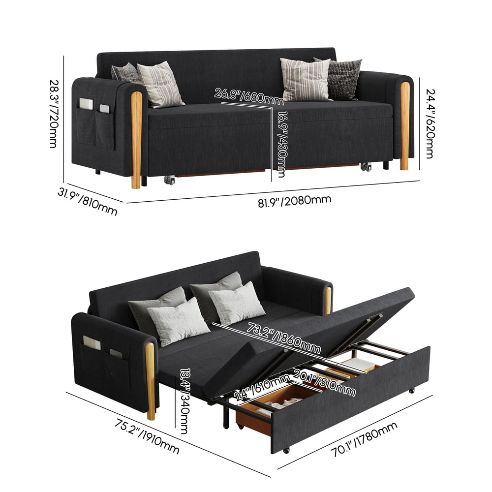 black Queen Sofa Bed weights dimensions image
