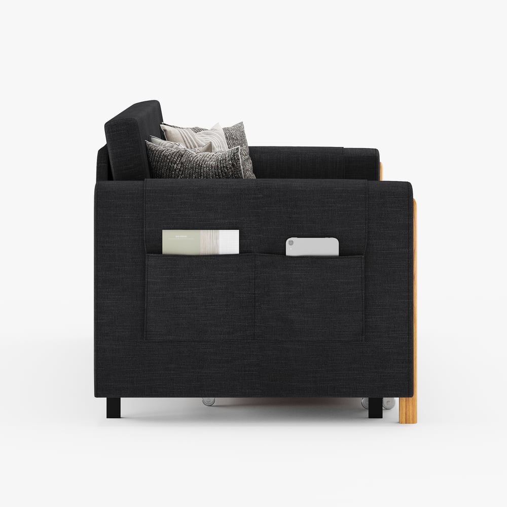 černá manželská rozkládací pohovka obrázek okna