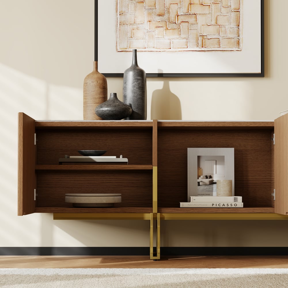 Grovyn 2200mm Sintered Stone Top Walnut Fluted TV Stand with Storage window image