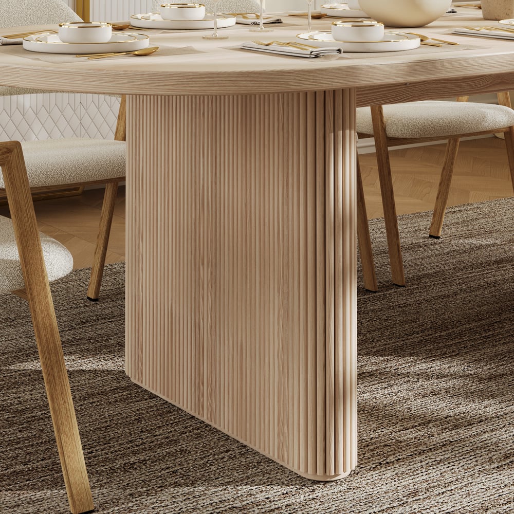 79"-94" Japandi Oval Extendable Dining Table Whitewash Seats 6-8 People window image