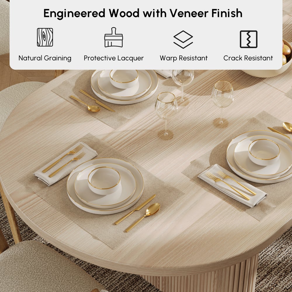 79"-94" Japandi Oval Extendable Dining Table Whitewash Seats 6-8 People window image