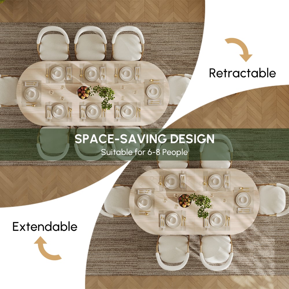 79"-94" Japandi Oval Extendable Dining Table Whitewash Seats 6-8 People window image